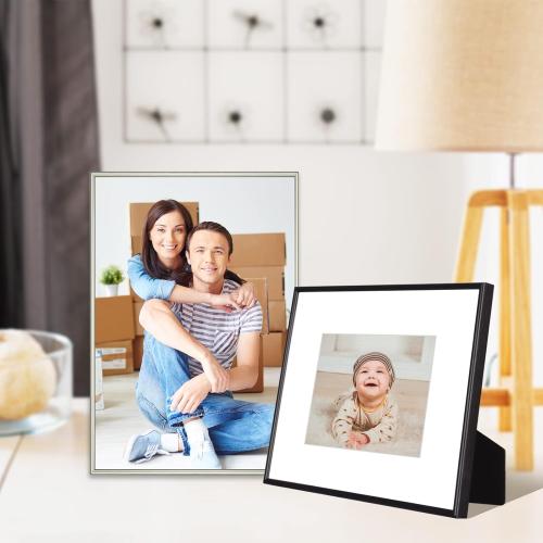 8x12 Picture Frame Set of 2, Black Brushed Thin Metal Aluminum Photo Frame with HD Glass, Fit 6x8 with Mat or 8 x 12 without Mat, for Table and Wall, 2 Pack