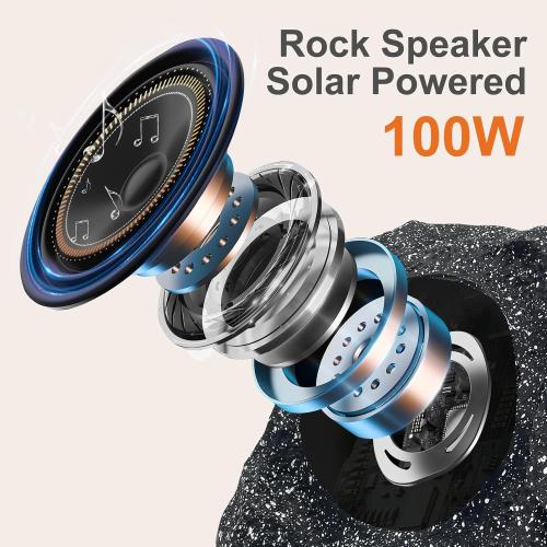 STUDIOFINIX 6.5 Outdoor Rock Speaker Waterproof Bluetooth Wireless Solar Powered with Rechargeable Battery for Patio, Deck, Pool, Garden(Single, Gray)