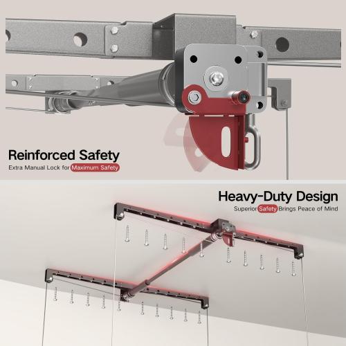 Overhead Garage Storage Rack for 8-10 FT Ceiling, Heavy-duty 4x4 FT Ceiling Storage Racks with Safety Lock, Ideal for Garage Storage Mounted Lift System and Storage Organizer, 250lbs Capacity