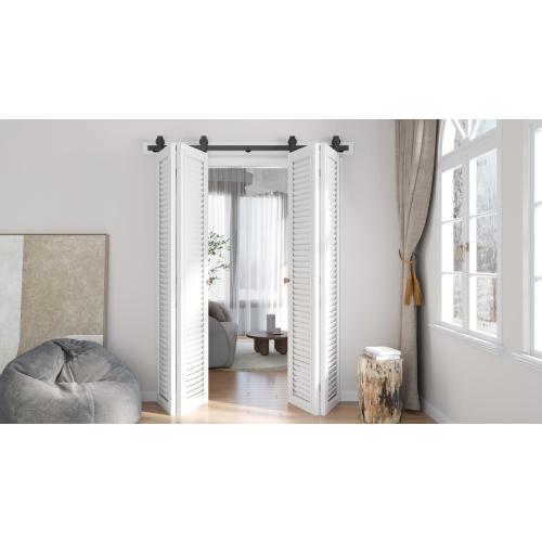 EaseLife 36 Bifold Sliding Barn Door Hardware Track Kit for 2 Closet Door,Top Mount Roller,Slide Smoothly Quietly,Easy Install,Black,Fit for Double 16 Wide Bi-Folding Door (Hardware Only)