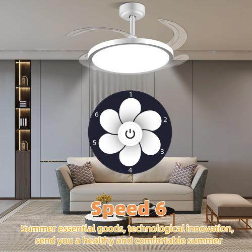 BAYSQUIRREL Slim Retractable Ceiling Fan with Lights and Remote/APP Control, 6 Speed Dimmable Reversible Memory, 42 Inch Modern Silent Smart Fan for Bedroom Living Room Dinning Room
