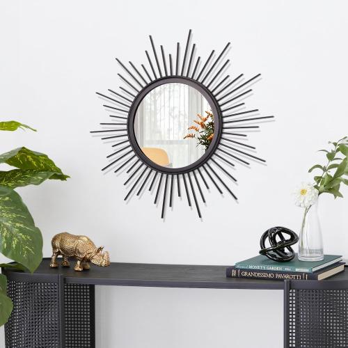 Black Sunburst Spoked Mirrors for Wall Boho Home Round Wall Art Mirror Classic Metal Modern Hanging Mirror Living Room Hallway Bathroom Bedroom Office Vanity Entryway 16