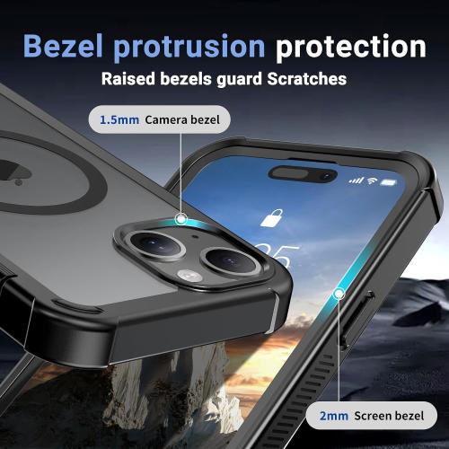 jaroco Magnetic for iPhone 15 Case Heavy Duty Protection Black | Compatible with MagSafe,Military Grade Drop Protection,Translucent Matte,Non-Slip,Shockproof 2-Layer Durable Bumper Case