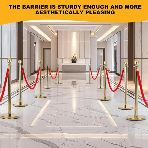 Berverra 6pcs Gold Stanchions and Red Velvet Ropes 4pcs, Red Carpet Ropes and Poles, Red Carpet Divider Stands Party Decorations, Gold Stanchions Queue Barrier Reception with Fillable Plastic Base