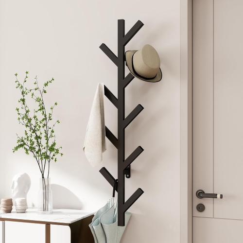 Vlush Wall Mounted Metal Coat Rack with 9 Hooks Modern Minimalist & Upright Coat Rack for Hanging Clothes, Hats, Hanging Bags and Scarves Entrance Wall Iron Coat Racks (Black)❗MAY HAVE MISSING PIECES