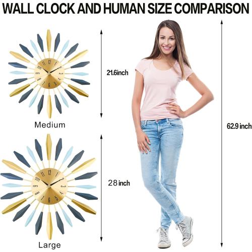 YISITEONE Large Wall Clock Metal Decorative, Mid Century Silent Non-Ticking Big Clocks, Modern Home Decorations for Living Room,Bedroom,Dining Room, Office, 22 inch