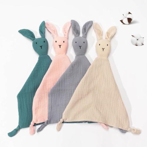 ZIGJOY Bunny Lovey Muslin Cotton Baby Security Blanket Soft Breathable Lovies for Babies Gifts for Newborn Infant Toddler Boys and Girls, Grey & Blue