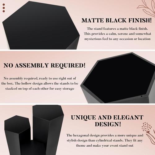 Yaocom 3 Pcs Pedestal Stand for Display Metal Hexagonal Pedestal Stand Cylinder Cake Dessert Plant Table Pillar for Wedding Sculpture Collection Vase Party Decor, 23.6/29.5/35.4 Inch Tall(Matte Black)