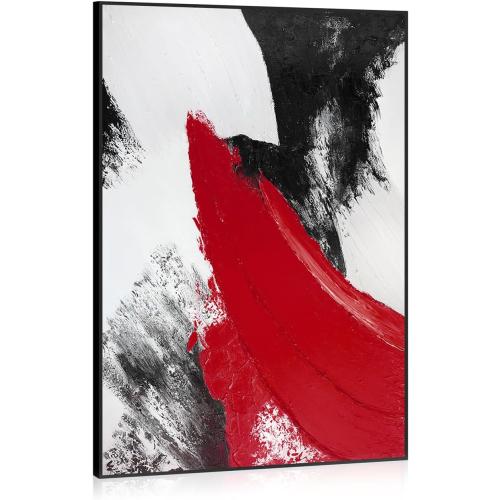 YPY Red Abstract Canvas Wall Art: Black and White Pictures Modern Minimalist Paintings Print Poster for Living Room Bedroom Bathroom Office Home Wall Decor 16x24