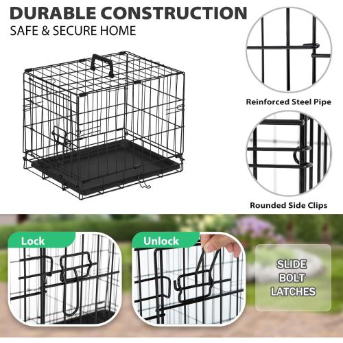 BestPet | Dog Crate | 18 | Black | Foldable Metal Kennel with Double Doors, Secure Slide-Bolt Latches, Leakproof Tray | Portable Dog Cage for Small Breeds | for Travel, Indoor & Outdoor Use
