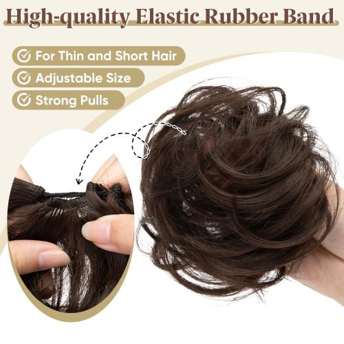CJL HAIR 2PCs Small Cute Messy Bun Hair Piece for Thin Hair Women Mini Synthetic Curly Bun Scrunchies Updo Hairpieces Chocolate