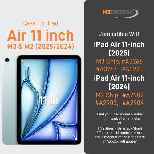 HXCASEAC Rugged Case for iPad Air 11 inch M3 M2 (2025 2024), Heavy Duty Protective Design with Pencil Holder, Built-in Screen Protector, Rotating Stand, Hand Strap, for iPad Air 11 Hard Case (Orange)