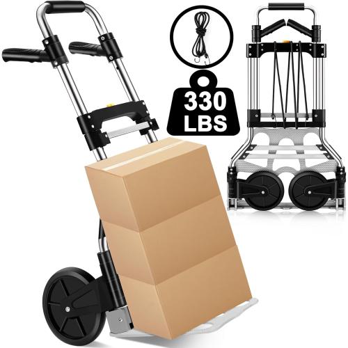 330 LB Capacity Folding Hand Truck Dolly Cart, Portable Aluminum Dolly Cart with Telescoping Handle and Rubber Wheels for Moving,Shopping,Travel,Office Use.