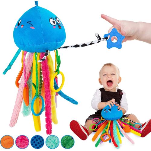 teytoy Sensory Toy, Texture Toys for Babies with Rattle, Autism Sensory Toys Jellyfish Shape Tactile Sensory Toys with 10 Textures, Baby Sensory Toys for 0-3-6-18 Months Soft Baby Toys with Teethers