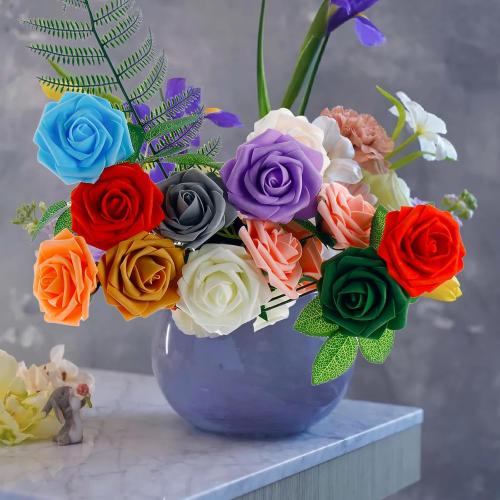 [25PCS] Navy Blue Roses Artificial Flowers with Long Stem Real Touch Fake Foam Roses for Decoration DIY Wedding Bouquets Centerpieces Bridal Shower Flower Arrangements Home Decor