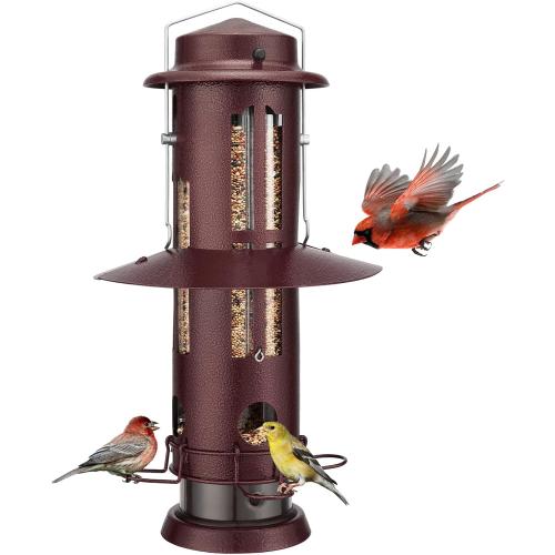 Kingsyard Squirrel Proof Bird Feeder with Removable Base, All Metal, Tube Bird Feeders for Outdoors Hanging, Easy to Clean & Refill, Antique Copper