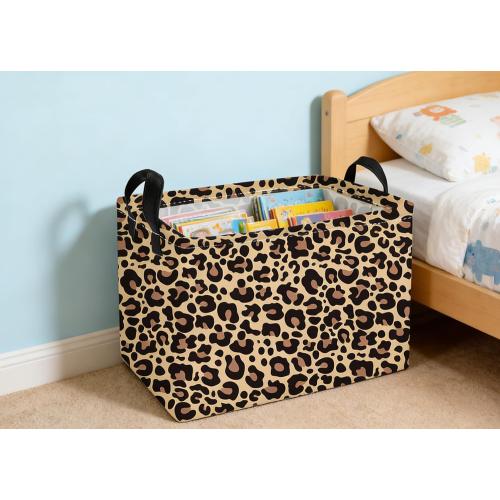 Essme Rectangular Leopard Print Baskets,Cute Basket with Handles for Room Decor, Book Bins,Shelf Basket.（New Leopard Print
