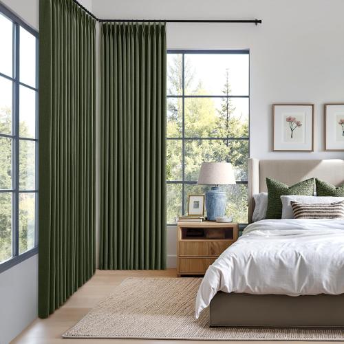 MIULEE Olive Green Pinch Pleated 100% Blackout Linen Curtains 96 Inch Length 2 Panels Set, Black Out Memory Trained Pleat Curtains Light Blocking Room Darkening Drapes for Bedroom Living Room Window