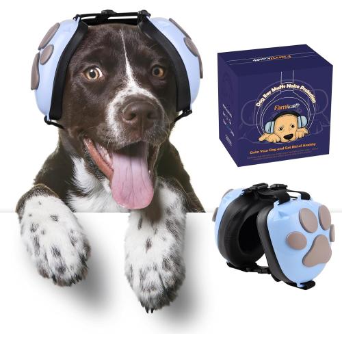 Dog Ear Muffs Noise Protection - 32dB NRR Noise Cancelling Headphones | Upgraded Calming Earmuffs for Hearing Protection, Thunder, Fireworks & Hunting with Dog Paw Design (XXXXL, Light Blue-Gray)