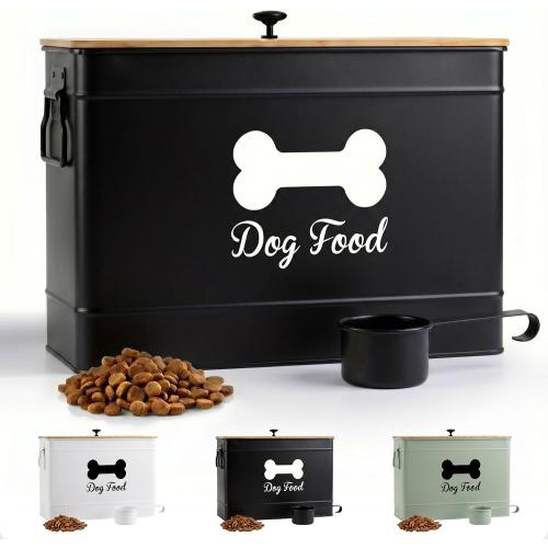 Metal Dog Food Container 15-20 lbs w/ Airtight Bamboo Lid, 70 Cup Capacity