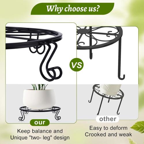 1/2/4 Pack 10/12 Inch Heavy Duty Iron Plant Stands - Rustproof Metal Flower Pot Holder for Indoor Outdoor Use, Round Wrought Iron Planter Stand for Corner Gardening, Patio, Balcony Decor- Black (12IN2PCS)