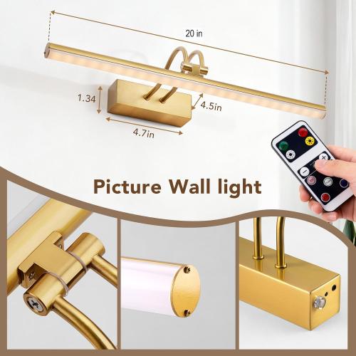 RAIFOOLLY Picture Light, Picture Lights for Wall Cordless, 20inch Picture Lights with Timer and Dimmable, 5000mAh Battery Wall Lights for Display Gallery Painting Art Frame Portrait