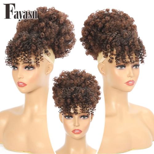 Afro Puff Drawstring Ponytail with Faux Bangs Blonde Ponytail Extension Short Curly Hair Extensions Updo Hairpieces Ponytail Extension wigs for Black Women (2/33)