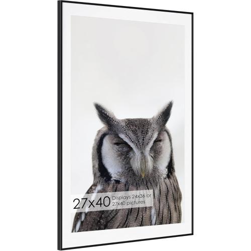 27x40 Metal Picture Frame with 24x36 Mat, Brushed Aluminum Finish, Tempered Glass Front, and Attached Hanging Hardware - Versatile Wall Display Frames for Vertical or Horizontal Orientation(Black,