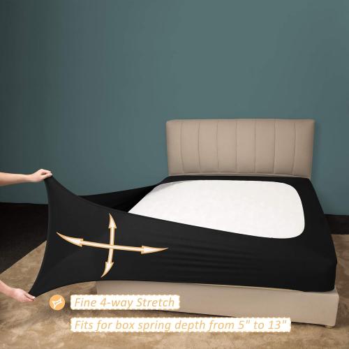 Stretch Jersey Box Spring Cover Wrap Around, Bed Skirt Alternative, Ultra Soft & Wrinkle Resistant, King/Cal King, Black