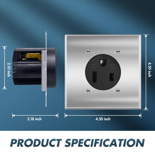 50 Amp 250V NEMA 6-50R Power Outlet, Heavy-Duty 50A Receptacle, for Welders, Plasma Cutters, Electric Ranges, Dryers, and More UL Listed micmi (NEMA 6-50R w/Square wallplate)