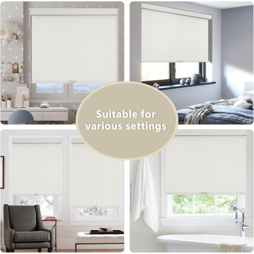 Cordless Blackout Roller Shades Blinds for Windows Free-Stop,Pull Down Room Darkening with Valance,Thermal Insulated Woven Fabric Window Door Blinds for Home,Office,Beige 47 W x 72 L