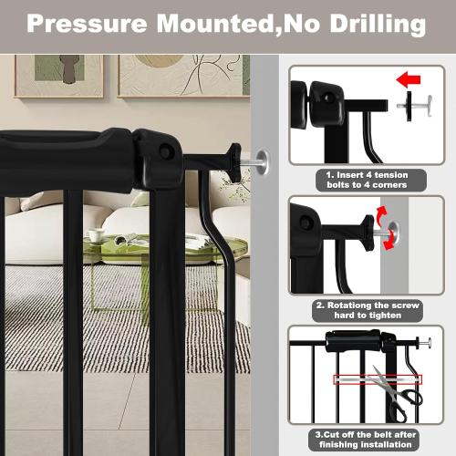 Fairy Baby Safety Gate 14.17 inch Extension for Extra Wide Baby Gate Dog gate Pressure Mounted Walk Through Pet Gate Black
