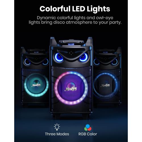 Moukey Karaoke Machine, 10 Woofer Portable PA System, Bluetooth Speaker with 2 Wireless Microphones, Lyrics Display Tablet Holder, Party Lights & Echo/Treble/Bass Adjustment Support REC/AUX/USB/TF