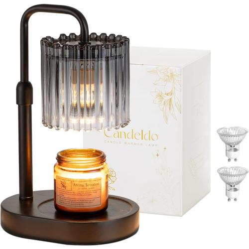 Candle Warmer Lamp with Timer: Black Candle Warming Lamp with 2 Bulbs Height Adjustable Wax Melt Warmer Dimmable Modern Bedroom Decor Gift for Women