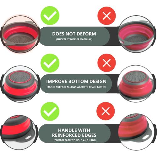 Round Collapsible Colander with Plastic Handles Round Silicone Kitchen Strainers Foldable Kitchen Strainer Perfect for Draining Pasta Vegetable and Fruit Red 2pk