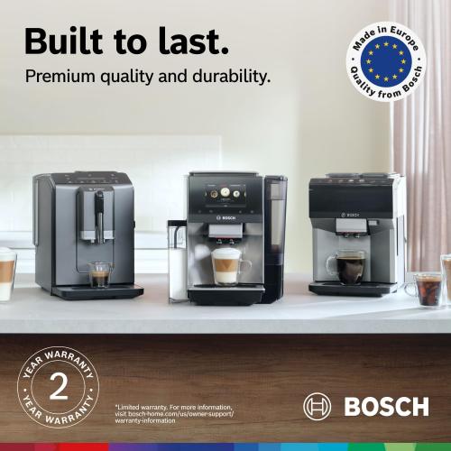 Bosch Fully Automatic Coffee and Espresso Machine - One-Touch Drinks, Barista Style, Double Cup Super Coffee Maker - Large Bean Capacity - Easy Clean, Maintenance - Silver- TIU20307