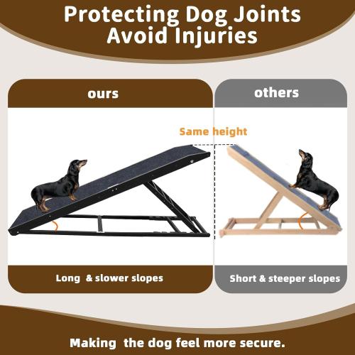 Dog Ramp for Bed - 65 Length, Supports up to 32 Height,Includes Non-Slip Replaceable Carpet, Safety Rails & Landing Platform,Adjustable & Foldable Pet Ramp for Large/Senior Dogs to Get on Bed-Black