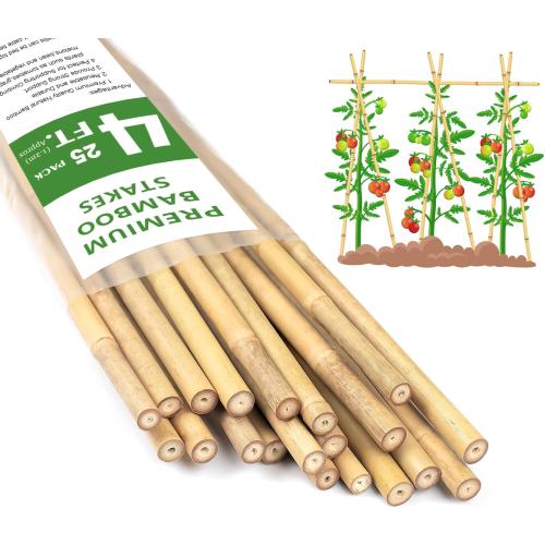 Plant Stakes 4FT, Natural Bamboo Stakes, 25Pcs Sturdy Bamboos Garden Stakes | HAINANSTRY Bamboo Sticks for Plants, Beans, Indoor and Outdoor Climbing Plants, Tomato Vegetable Stakes for Garden