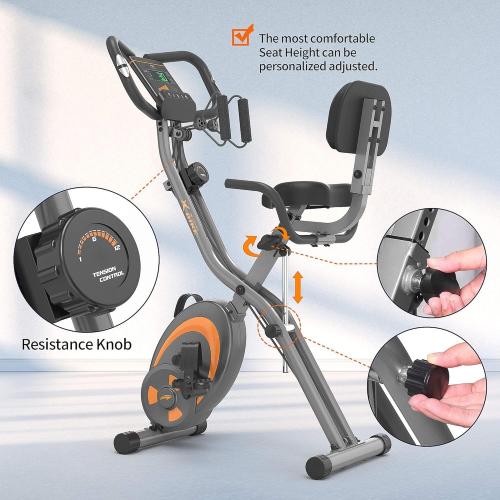 leikefitness Folding Stationary Bike Recumbent Exercise Bike | w/Arm Resistance Bands-Pulse Sensor-LCD Monitor and Easy to Assemble Indoor Cycling Bike