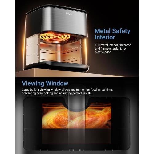 Bear 6.3QT Air Fryer with Smart Color Touchscreen, 4D Turbo Crisp Technology, See-Through Window & Steam Function for Juicy Results, 1600W, Dishwasher Safe Basket