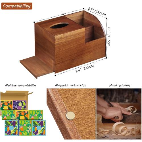 BIBELUN Square Tissue Box Cover,Multi-Functional Wood Tissue Box Holder with Storage Grid,Tissue and Remote Control Holder,Decorative Facial Tissue Cube Box Organizer for Desk,Nightstand,Bathroom