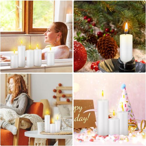 White MTLEE 36 Pcs Pillar Candles Bulk Unscented Candle Set 38 Hour Long Burning Dripless for Dinner Emergency Wedding Spa Party(3 Sizes,White)