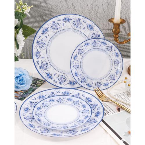 WONDERFUL 32pcs Blue Plastic Plates Blue and White Fancy Disposable Plates Floral Decorative Plate Disposable Heavy Duty for High-End Party Retro Decor