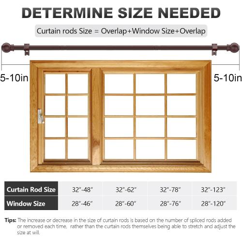 Bronze Curtain Rods for Bedroom with Brackets,5/8 Inch Diameter Small Window Curtain Rod Adjustable 32 to 48 Inches,Easy Install Drapery Rods