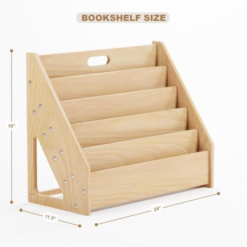 Front-Facing Montessori Bookshelf,5 Tier Book Display Shelf for Toddler,Kids Storage Magazine Rack,Solid Wood Bookcase Organizer,Perfect for Playroom,Bedroom,Study Living Room,Nursery,Classroom
