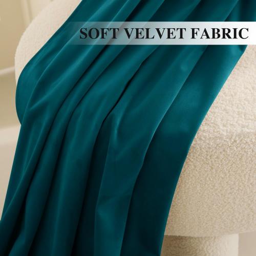 RYB HOME Teal Velvet Curtains 90 inch Length 2 Panels Set, Blackout Velvet Curtains Drapes for Light & Draft Block Holiday Decor for Bedroom Living Room Guest Room, Peacock Blue, W52 x L90 inches