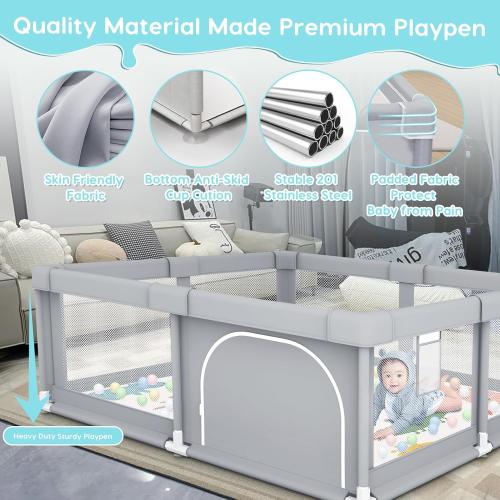 Fshibila Baby Playpen with Mat, Baby Playpens for Babies and Toddlers, BabyFence Play Pen for Indoor & Outdoor, Sturdy Safety Play Yard with Soft Breathable Mesh, 50 * 50 * 27 inches Grey