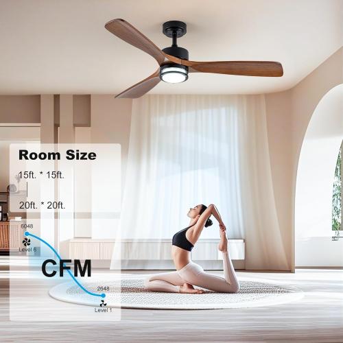 Size 52” Color Brown Outdoor Ceiling Fan with Light, 3 Walnut Solid Wood Blade, Remote Control, 3CCT Dimmable LED, Timer, 6-Speed Reversible Motor All-Weather Use for Living Room or Patio