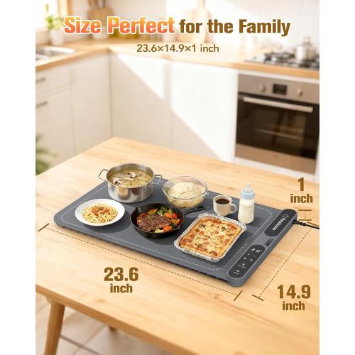 Food Warming Mat, 5s Fast Heating,Electric Warming Tray with 7 Temp 8 Timer Settings,Rollable & Portable Food Warmer for Parties,Buffet,Home and Travel Use