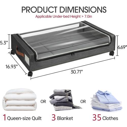 Yecaye Under Bed Storage with Wheels, 2Pack Under Bed Storage Containers, Underbed Shoe Storage Organizer, Rolling Under Bed Metal Drawers for Clothes, Blankets(30.71 x 16.93 x 6.69 in)